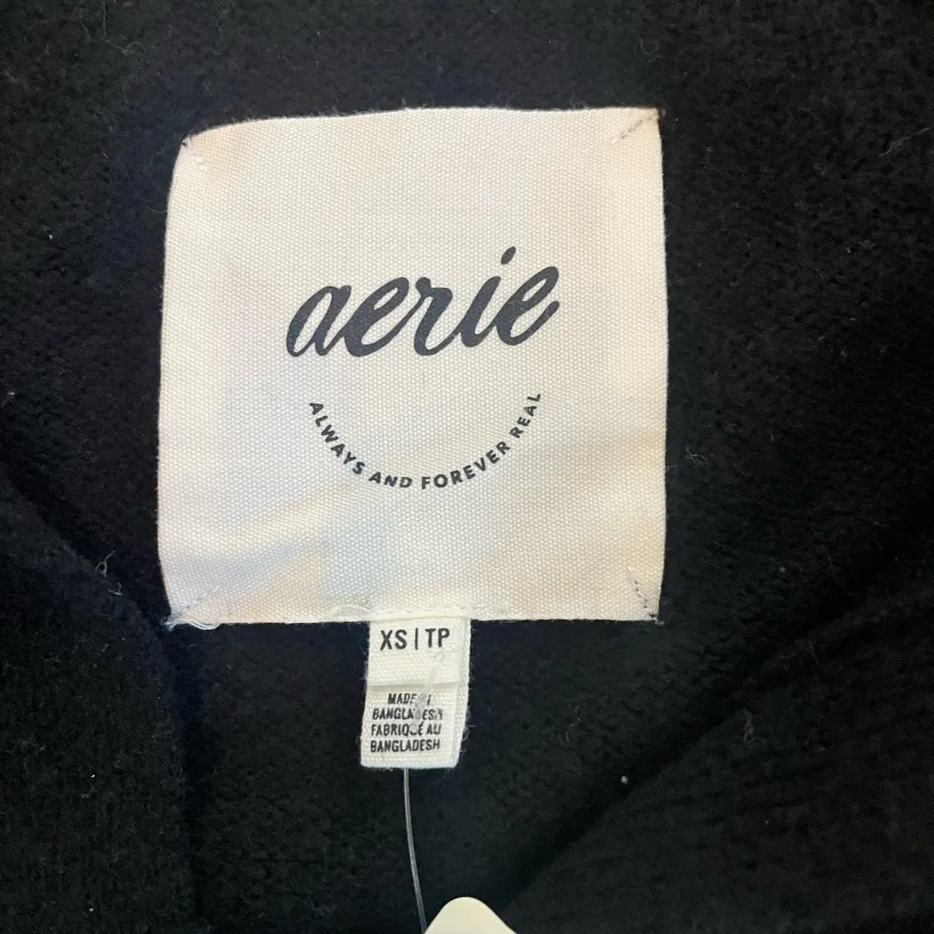 NWT Aerie unREAL Oversized Polo Sweater XS Black White Striped Preppy Cozy - Image 5