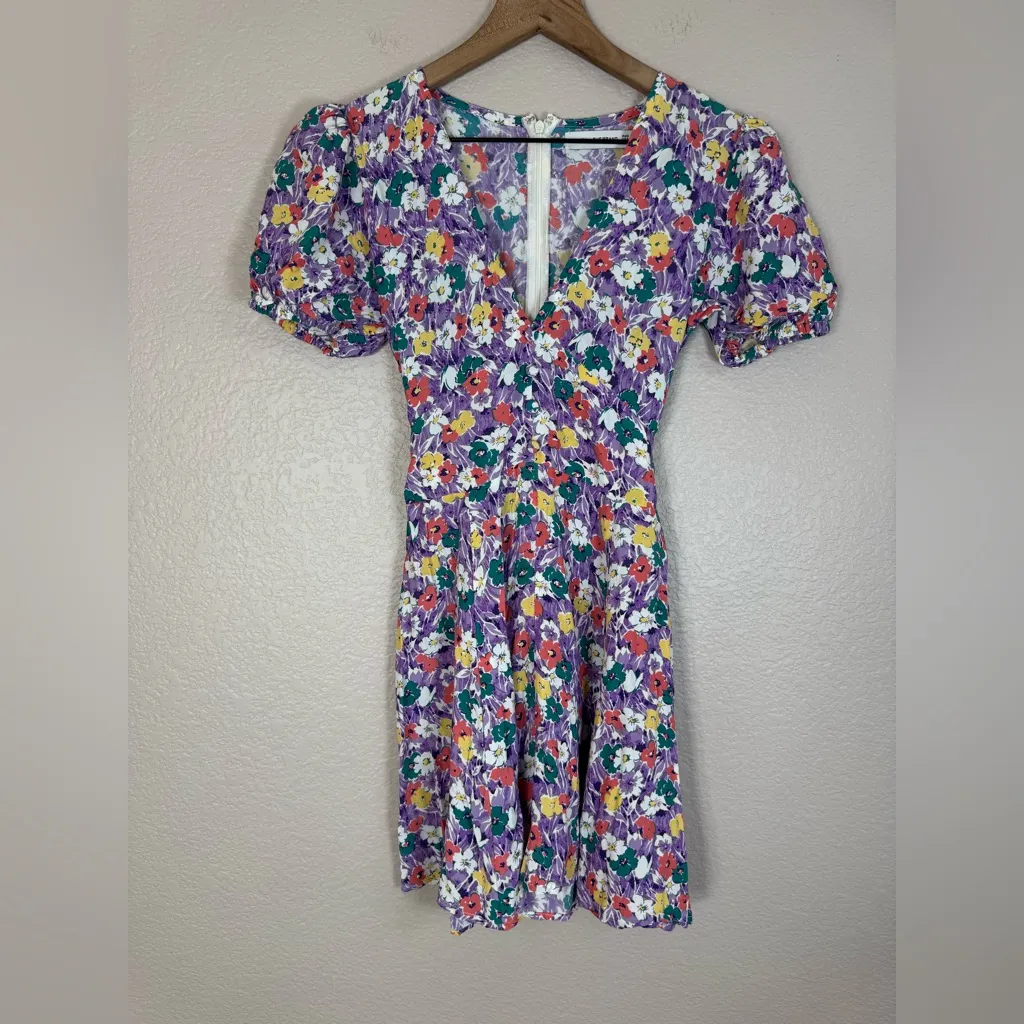 Faithful The Brand Marie Louise Mini Dress in Nefeli Floral Purple US 2 AUS 6 - Image 3