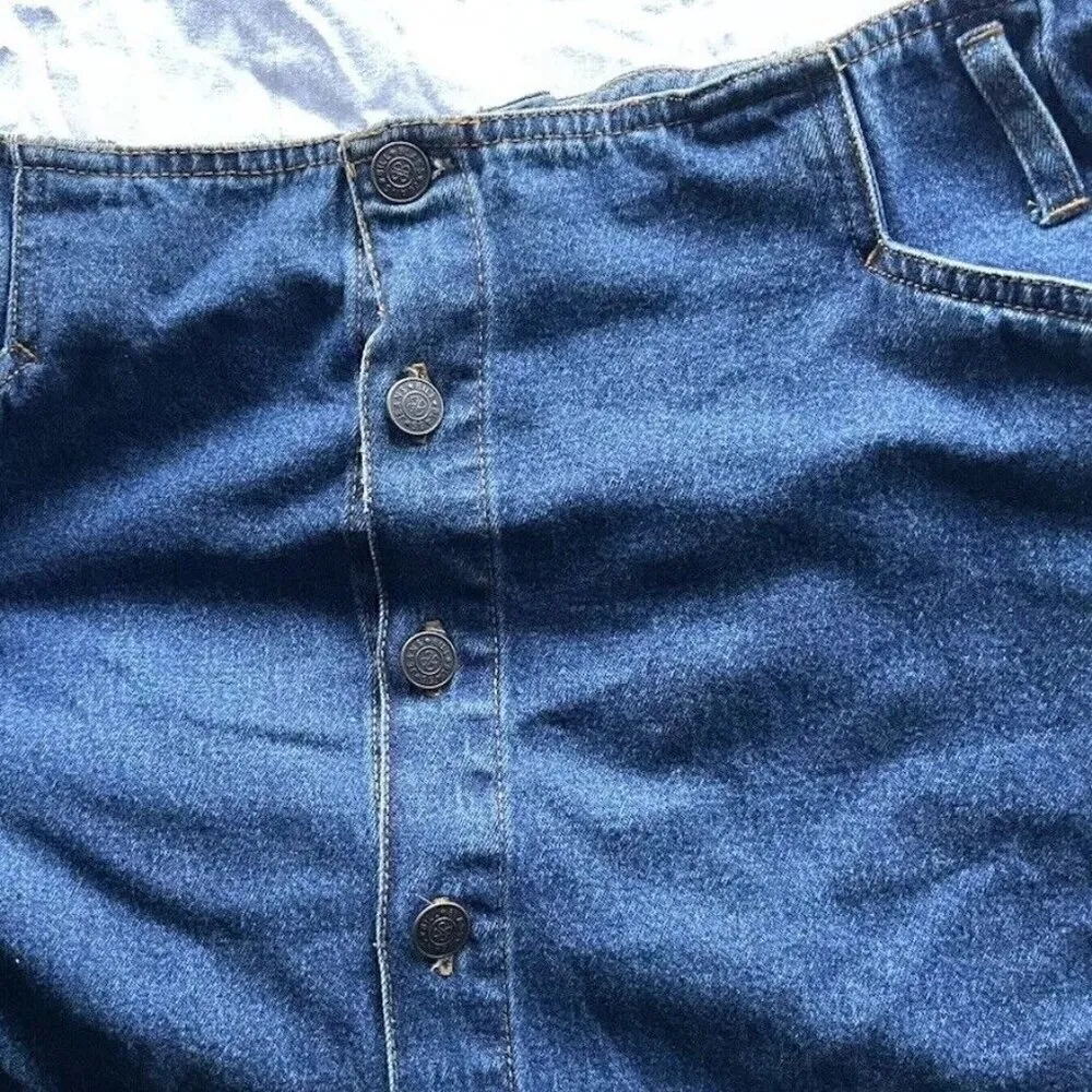 Vintage Bill Blass Women’s Below The Knee  Denim Blue Button Jean Skirt Sz 16 - Image 9