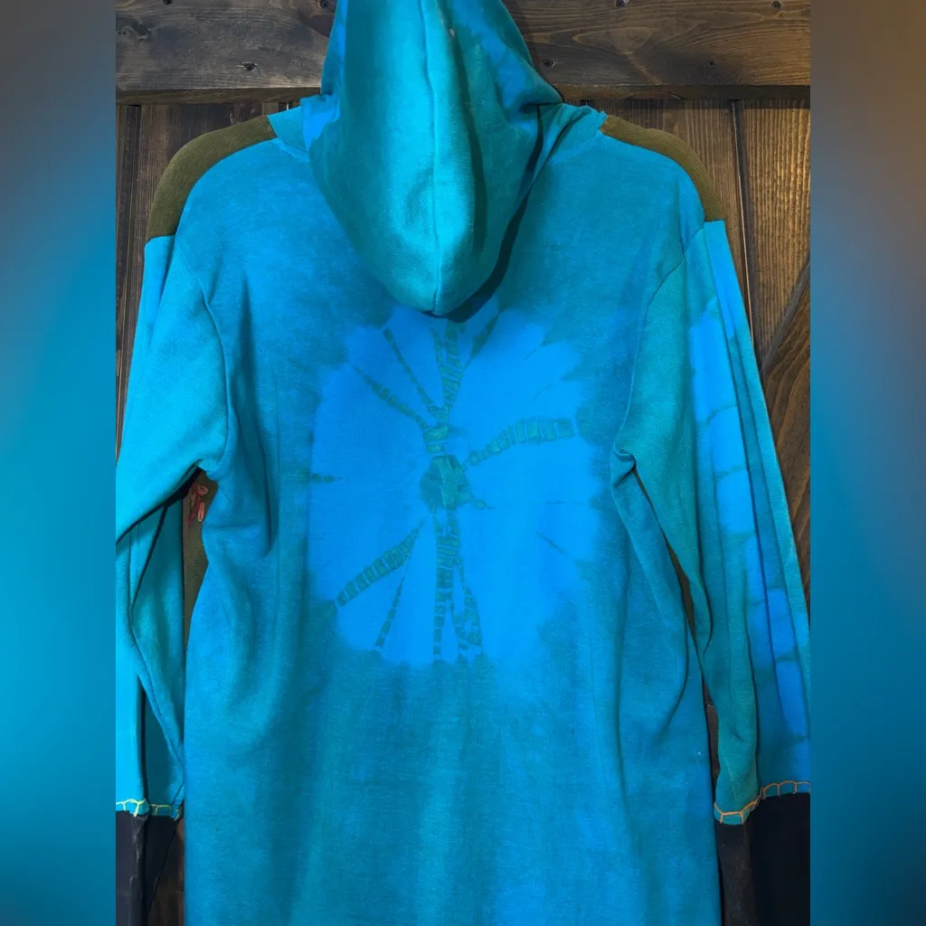 Rising International Boho Hippie Full Zip Hooded Jacket Patchwork Artsy Gypsy L Blue Size L - Image 3