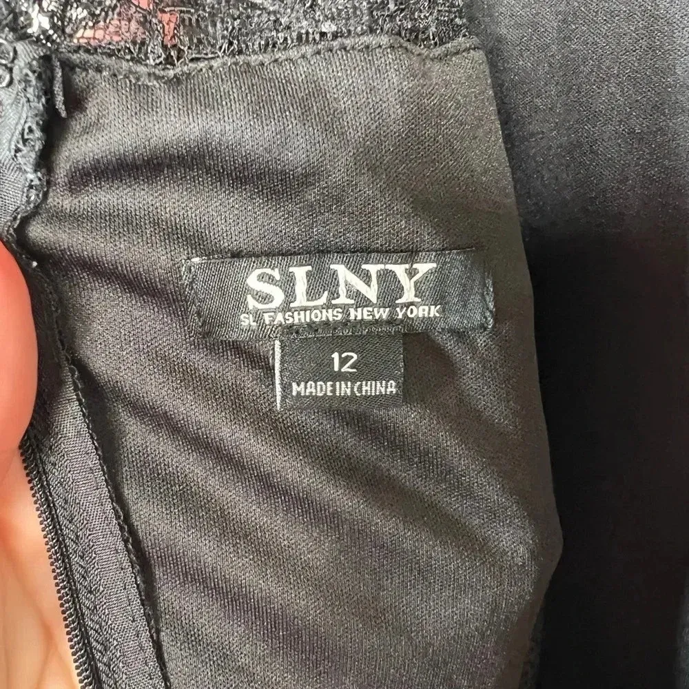 SLNY Women's Black Sequin Lace Fit & Flare Dress Size 12 Formal SL Fashion - Image 9