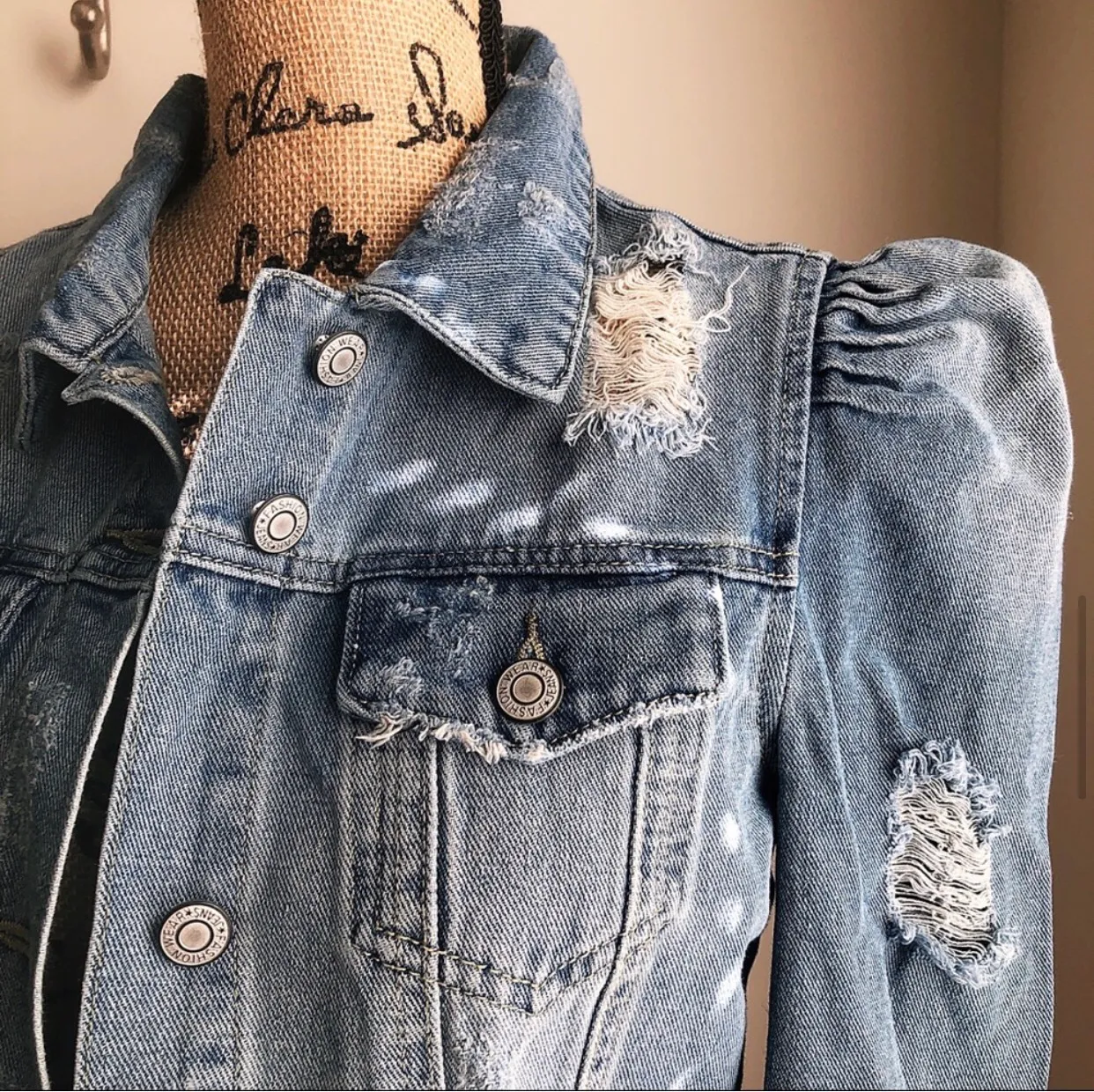Boohoo 🦋Puff Shoulder Cropped Denim Jacket🦋 - Image 8