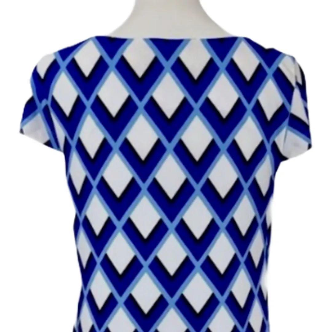Jessica Howard Women's Shift Dress Cap Sleeve Blue White Geo Print Size Medium - Image 8