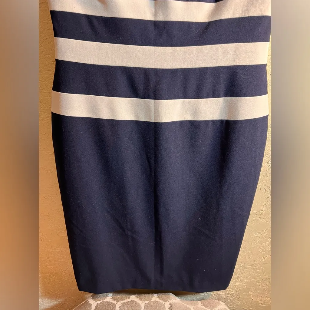Ralph Lauren 6P Navy and Cream Striped Midi Dress petite classic sheath workwear - Image 6