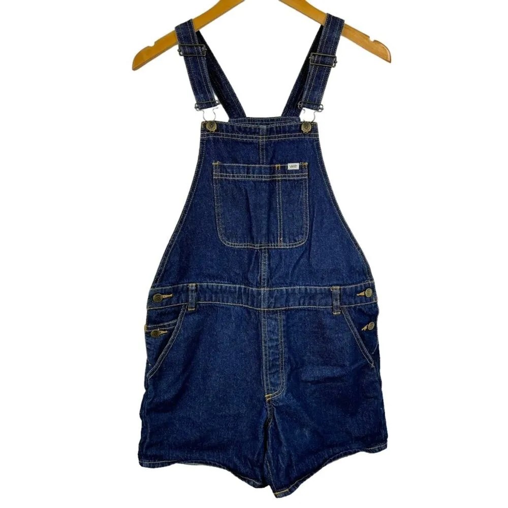 Vans Overalls Boyfriend Fit Denim Dark Wash Cuffed Shorts Romper Size Small - Image 6