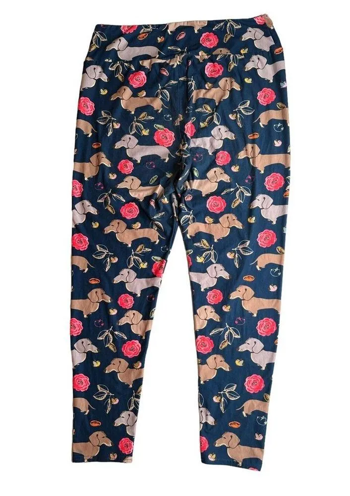 Canah Daschund Dog Birds Floral Print Leggings Size Tall And Curvy Fits 14 - Image 3