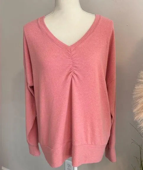 Soft Surroundings Pink V-Neck Long Sleeve Soft Rayon Blend Top Size XL - Image 1