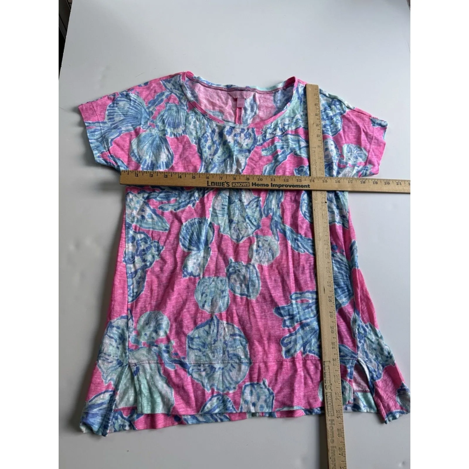 Lilly Pulitzer Mikela top pink pout barefoot princess blue shells size S - Image 12