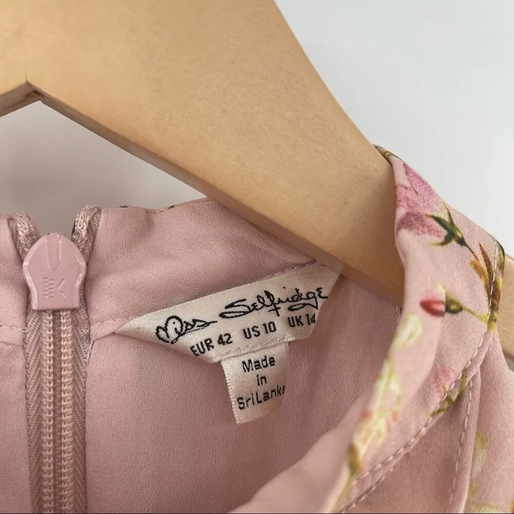 MISS SELFRIDGE Printed Ruffle Maxi Dress Pink Floral Halter Sleeveless Size 10 - Image 3