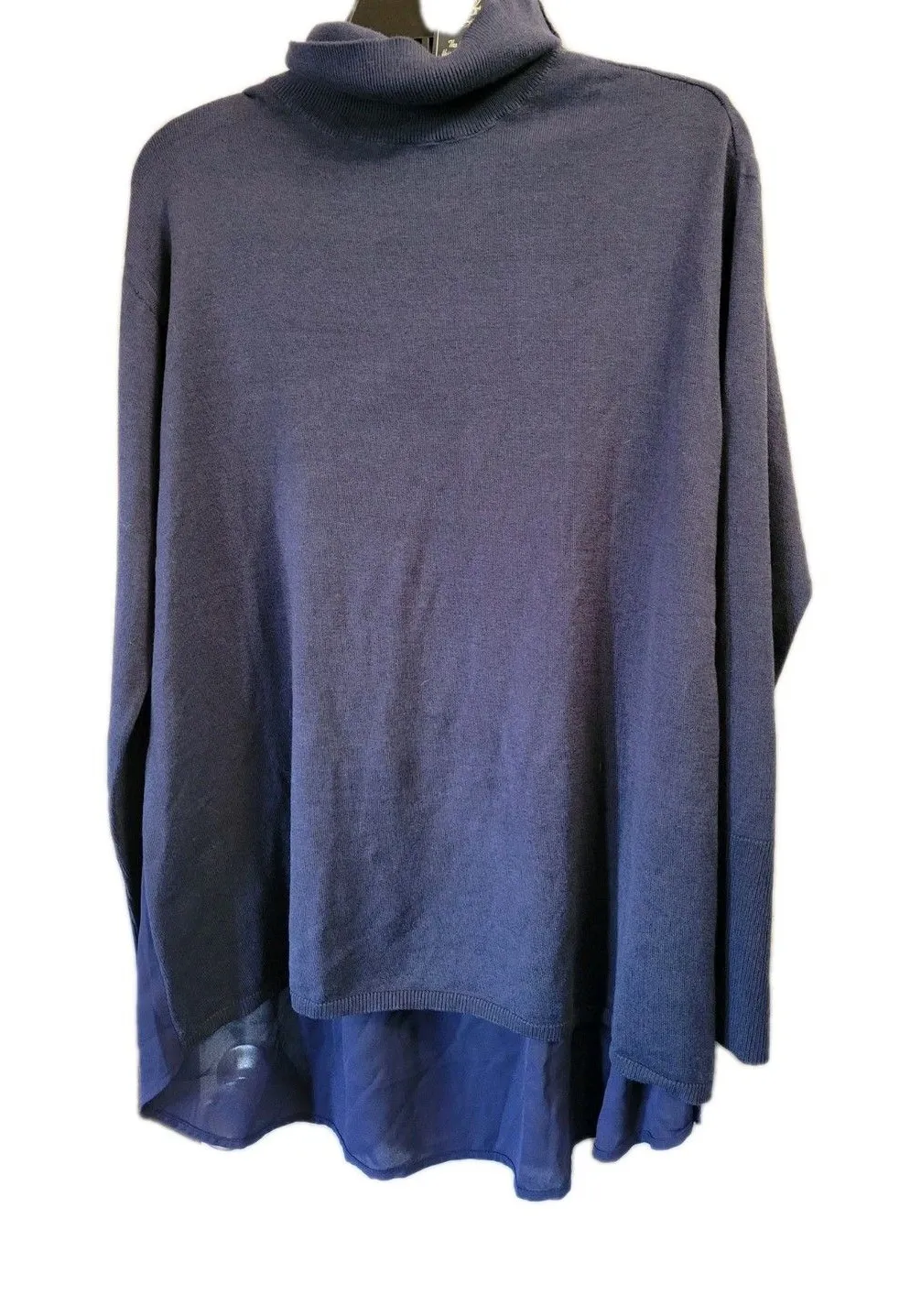 DG2 Diane Gilman Women's Knit Drape Back Turtleneck Top Blue Navy Size Small - Image 1
