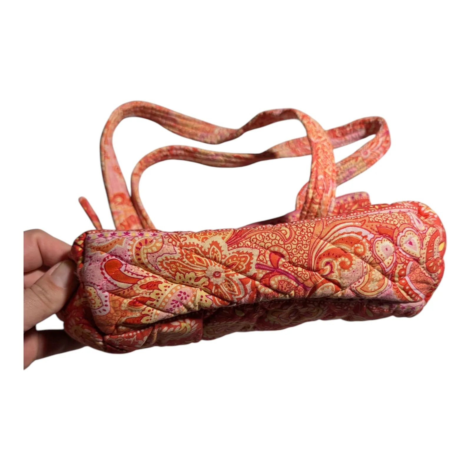 Vtg Y2K Vera Bradley Sherbet Paisley Pink Orange Scalloped Pocket Shoulder Bag - Image 3