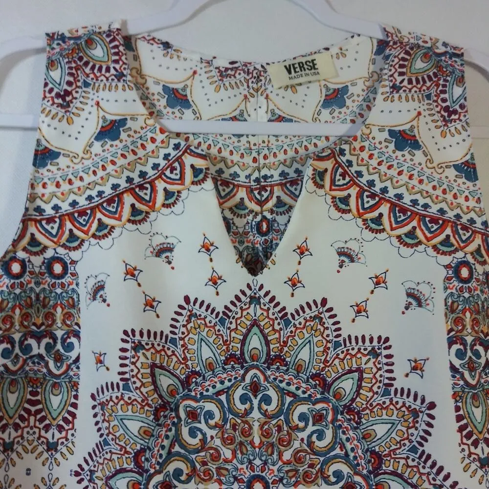 Verse Jory Split Neck White Mandala Patterned Sleeveless Top Blouse Size M Size M - Image 3
