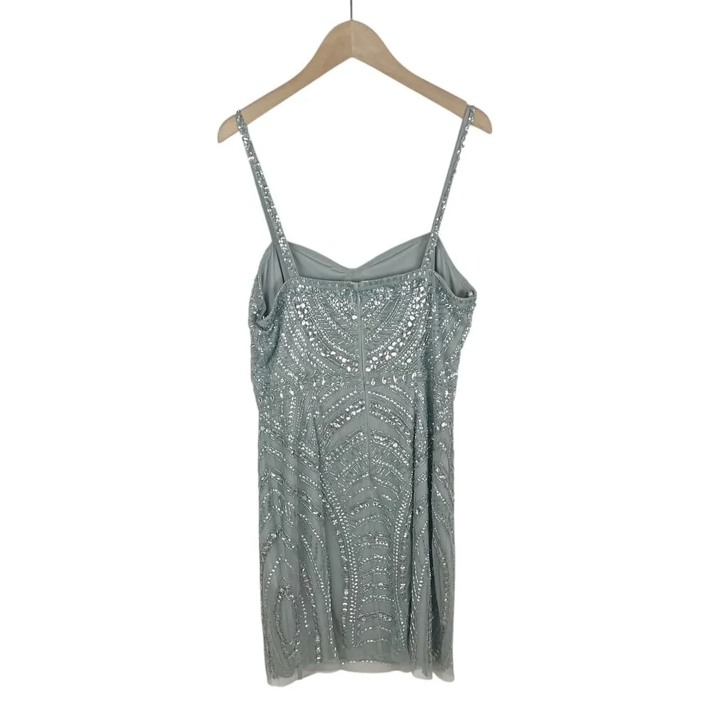 NWT Liv Foster Silver Metallic Beaded Sequin Embellished Mini Dress Size 6 - Image 2
