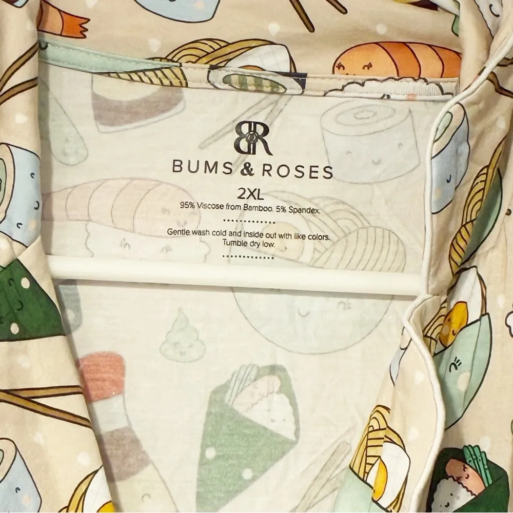Bums & Roses On a Seafood Diet Pajama Short Button Down Shirt Set Sleepwear Size 2X - Image 4