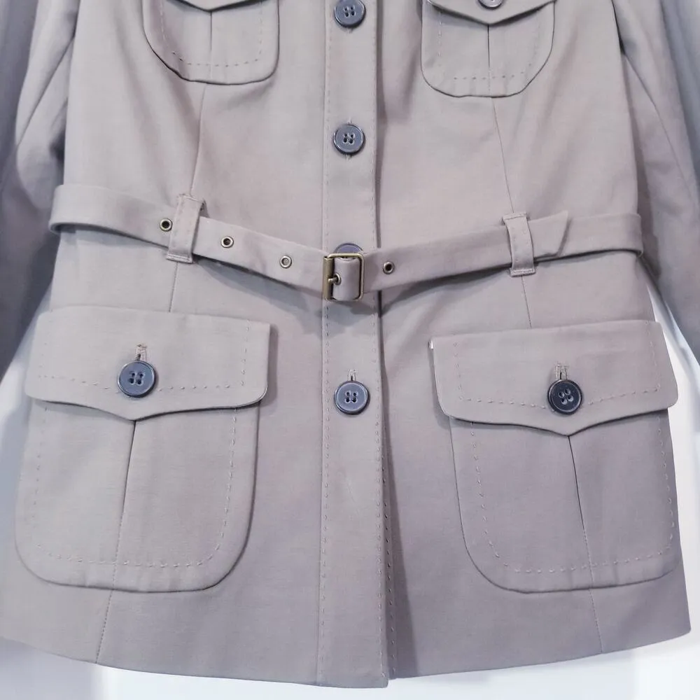 Ann Taylor LOFT Khaki Utility Cargo Military Style Belted Jacket Fully Lined - Image 5