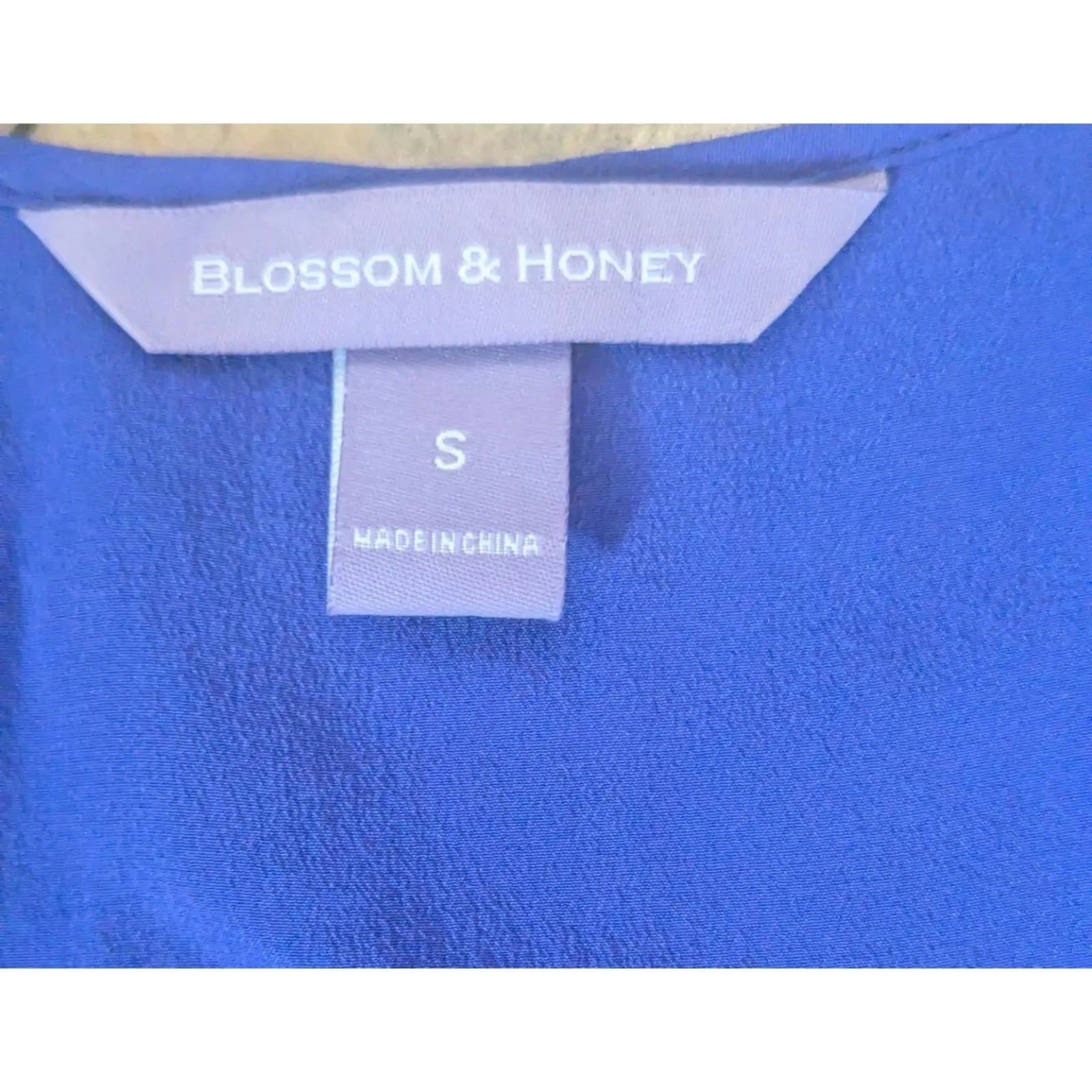 BLOSSOM & HONEY Royal Blue 100% Silk Faux Wrap Mini Dress Small - Image 4