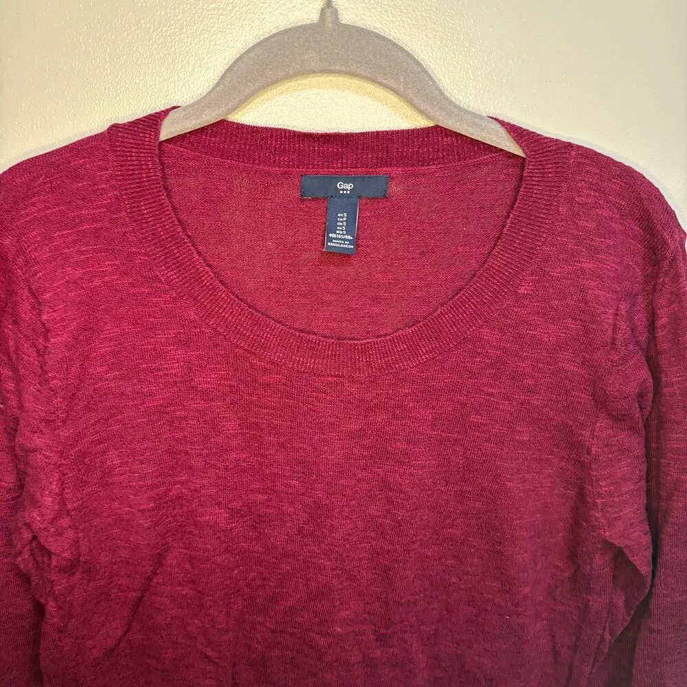 Gap Raspberry Pink Long Sleeve Knit Tunic Scoopneck Ribbed Hems Spring Small - Image 8