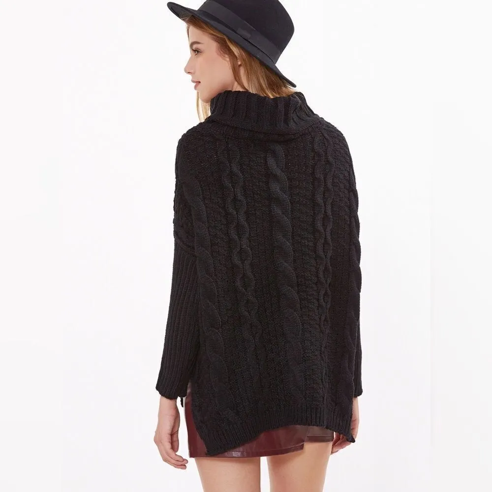 ✨Black Cable Knit Turtleneck High Low Sweater✨ Black Size undefined - Image 4