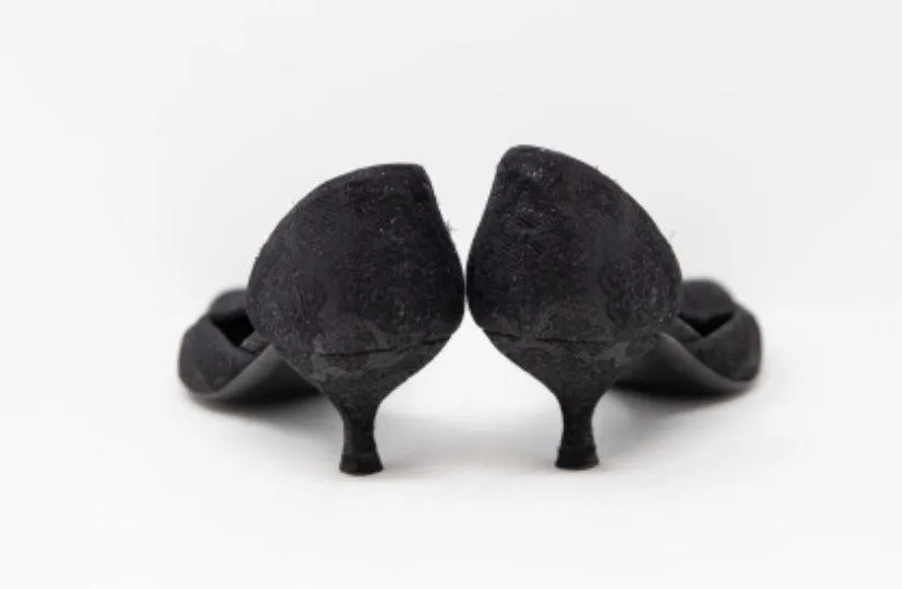 Prada Made In Italy Black Metallic Floral Flower D'Orsay Pointed High Heel Shoes - Image 6