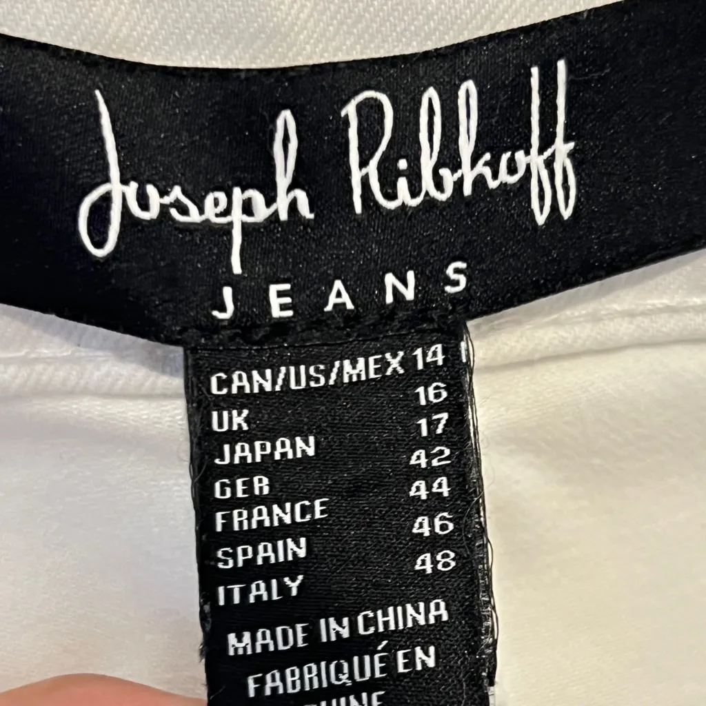 JOSEPH RIBKOFF Women’s White Laser Cut Detail Raw Hem Ankle Skinny Jeans Size 14 - Image 3