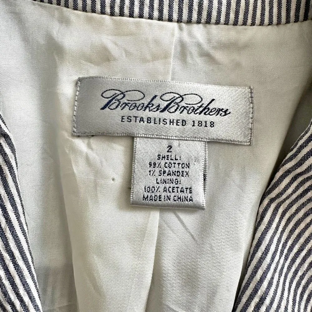BROOKS BROTHERS | Stretch Cotton Seersucker Jacket Blue White Blazer | Size 2 - Image 6