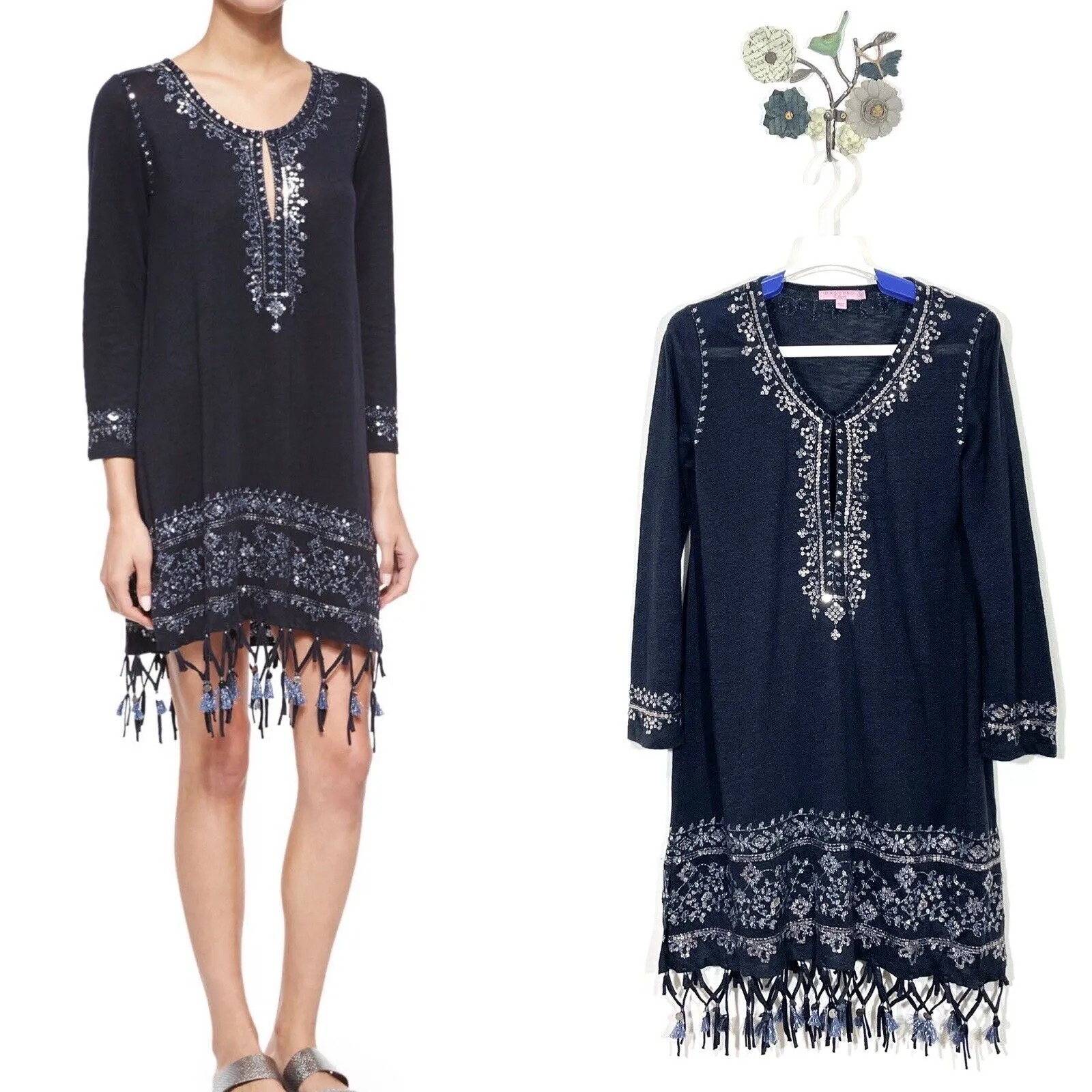 Calypso St. Barth Berega Sequin-Embroidered Tunic Gray Size XS - Image 2