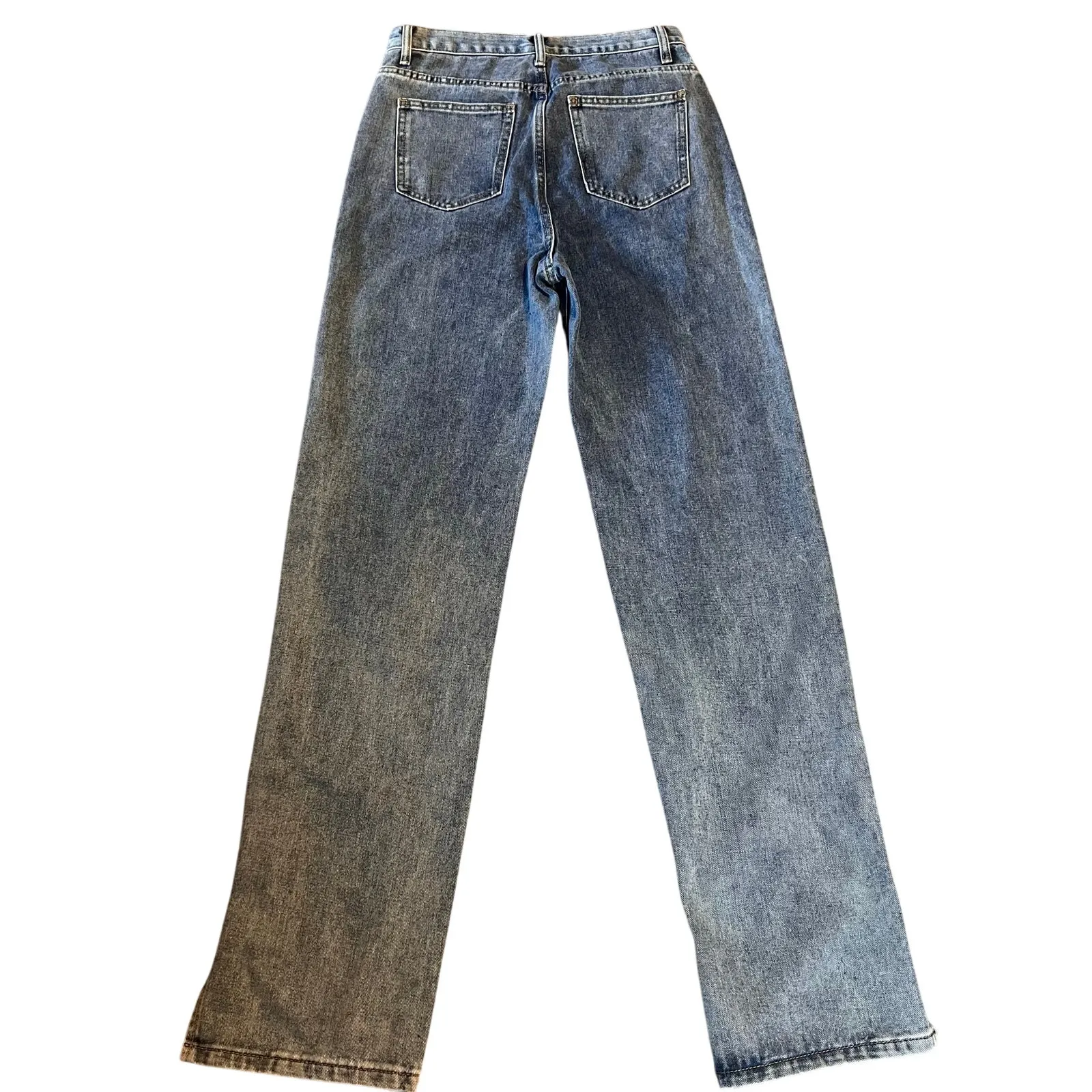 Pretty Little Thing Women Split Hem High Rise Vintage Wash Blue Jeans Size 6 - Image 2