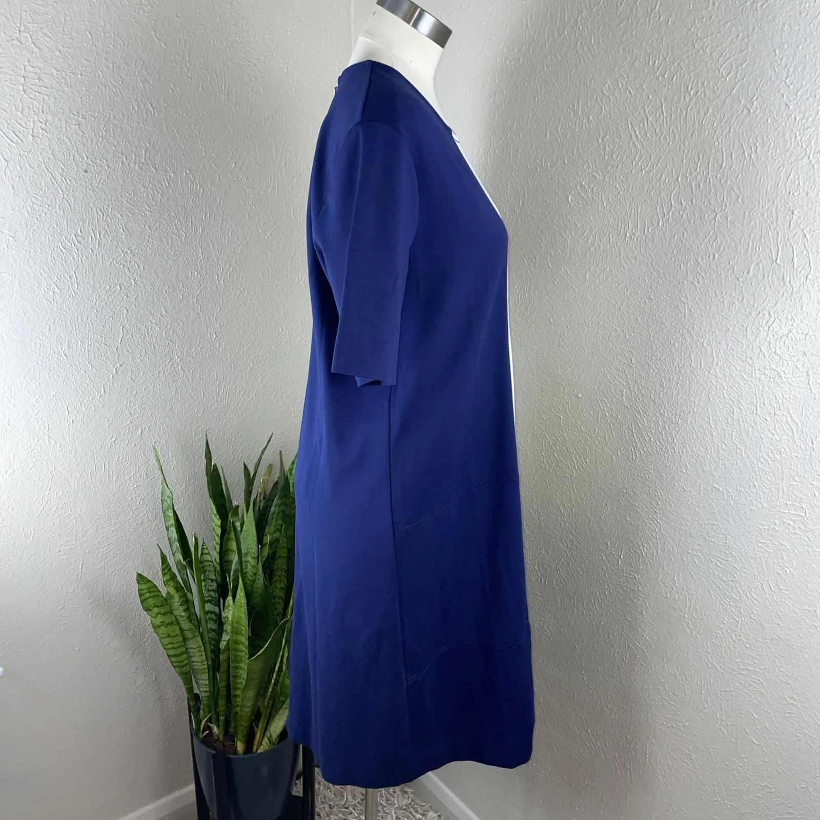 Joan‎ Vass Colorblock Shift Dress Navy White Yellow Pocket Retro Mod - Image 3