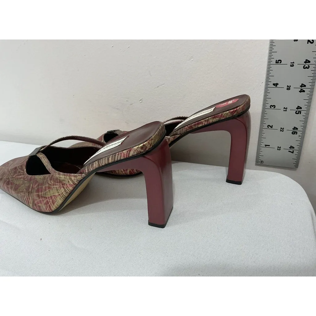 Womans Carriage Court Desmo 16072 568 Size 9 M Maroon Gold Slip On Heel Mules Red - Image 4