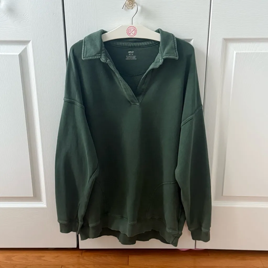 Aerie Happy Henley Everyday Polo in Green - Image 2