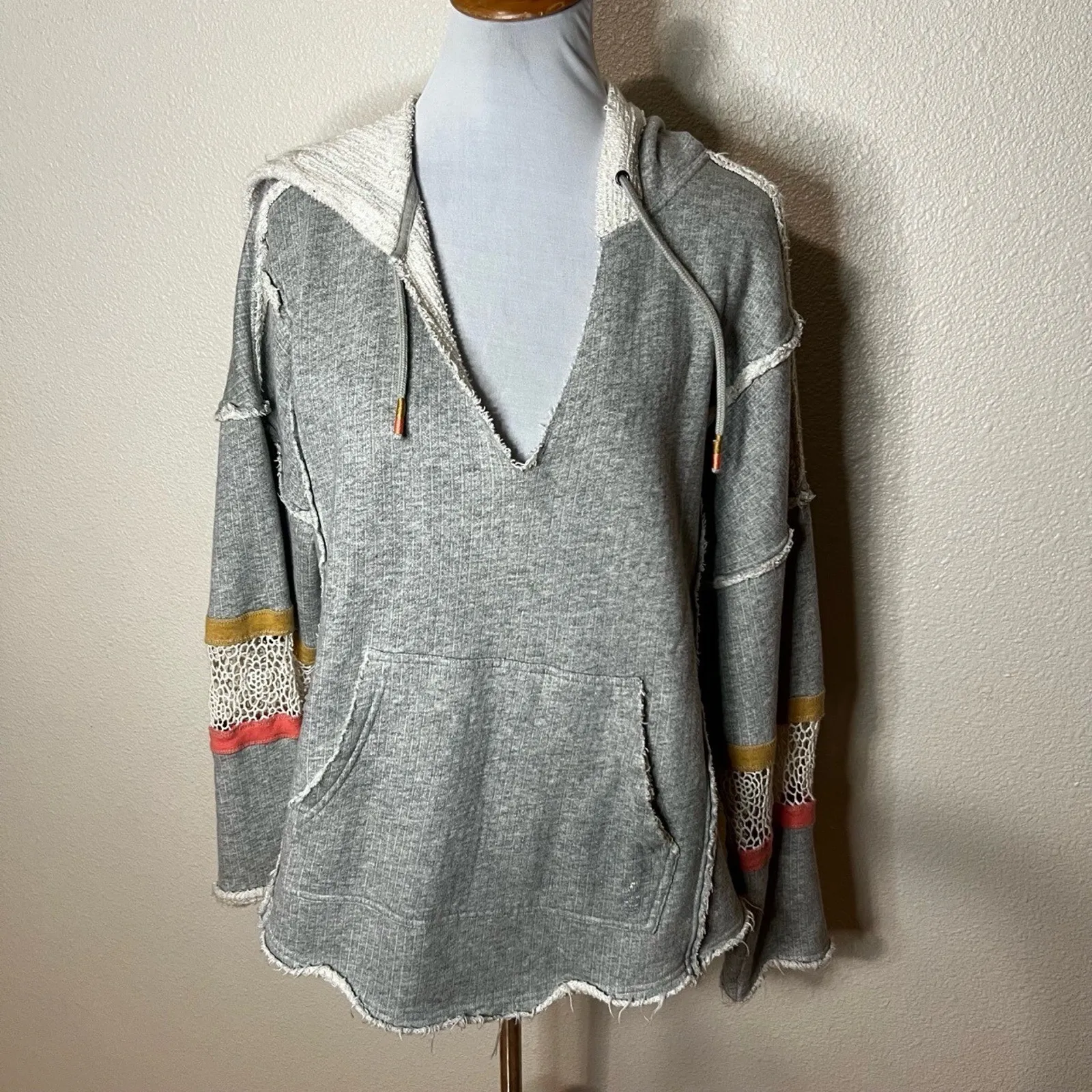 Free People Movement Womens Medium Grey Dream Catcher Hoodie Distressed Boho Gray - Image 2