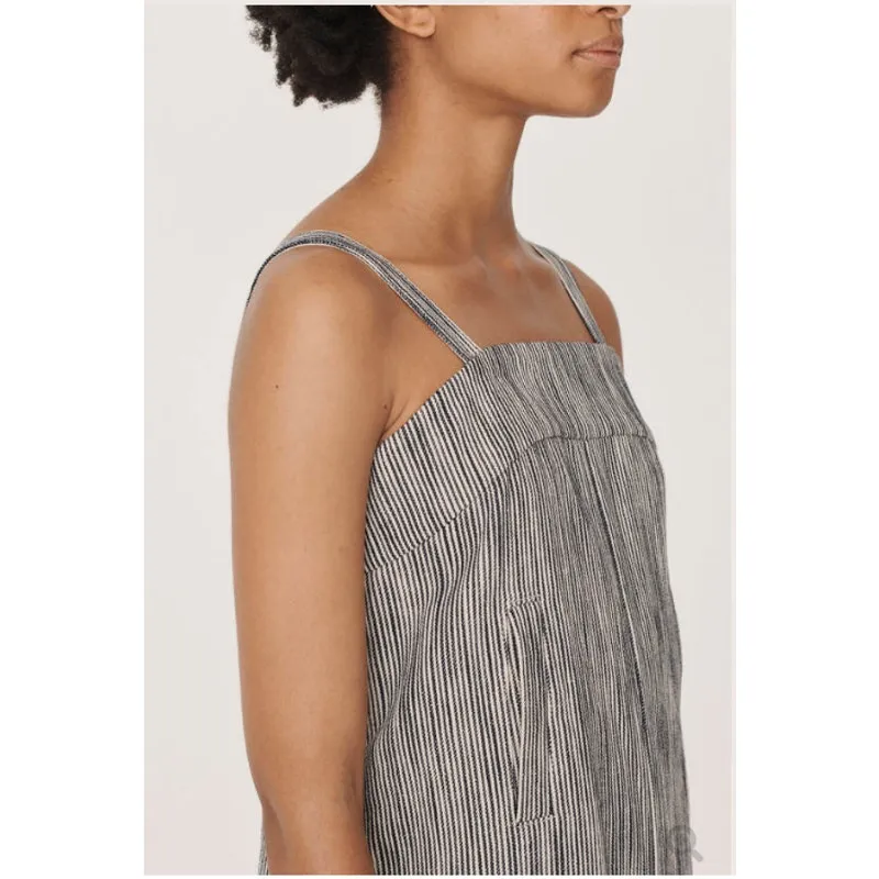 YMC Lodge Cotton Linen Striped Jumpsuit Navy Womens Size XS White - Image 2