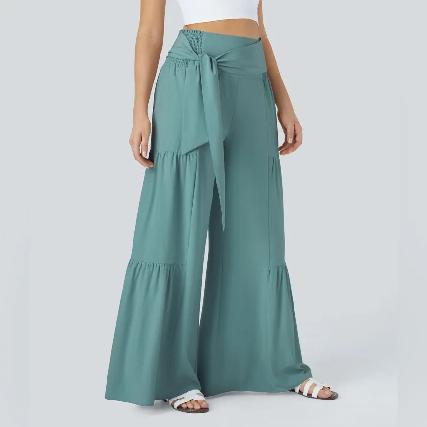 Halara Breezeful High Waisted Shirred Tie Front & Back Wide Leg Flowy Pants - Image 10