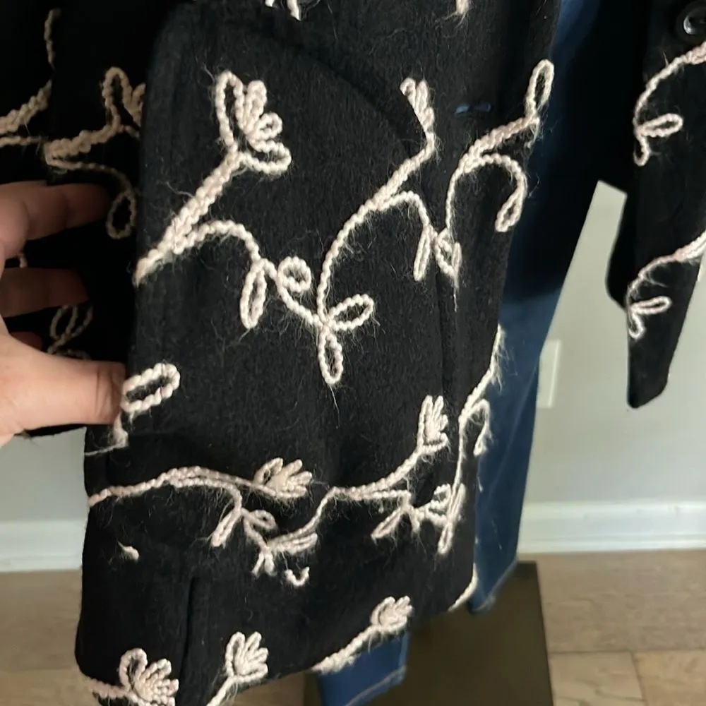Vintage Y2K Focus by Shani Black Embroidered Jacket XL Floral Wool Blend Coat - Image 6