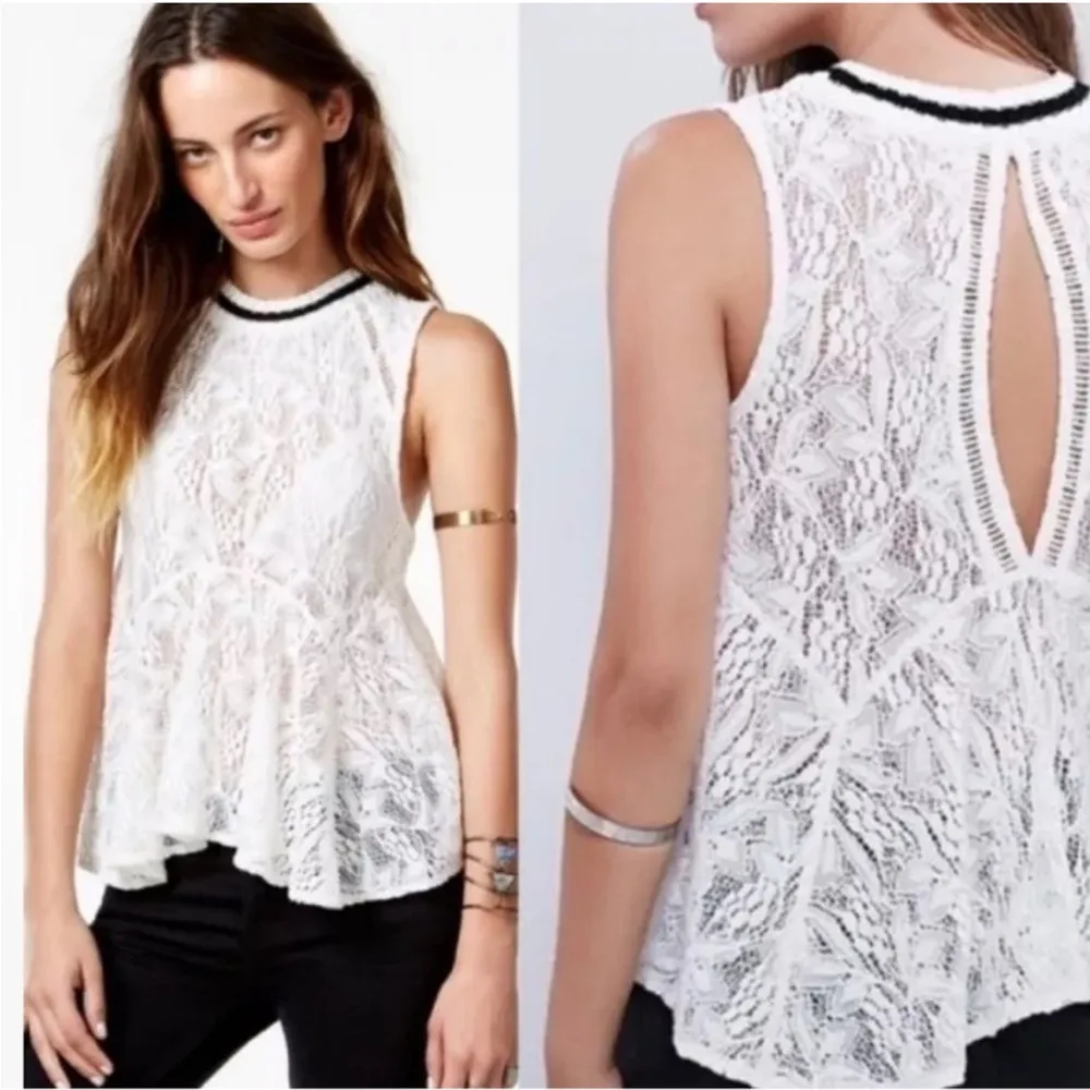 Free People Maisie Ivory Combo Top White Lace
Sleeveless Small - Image 3