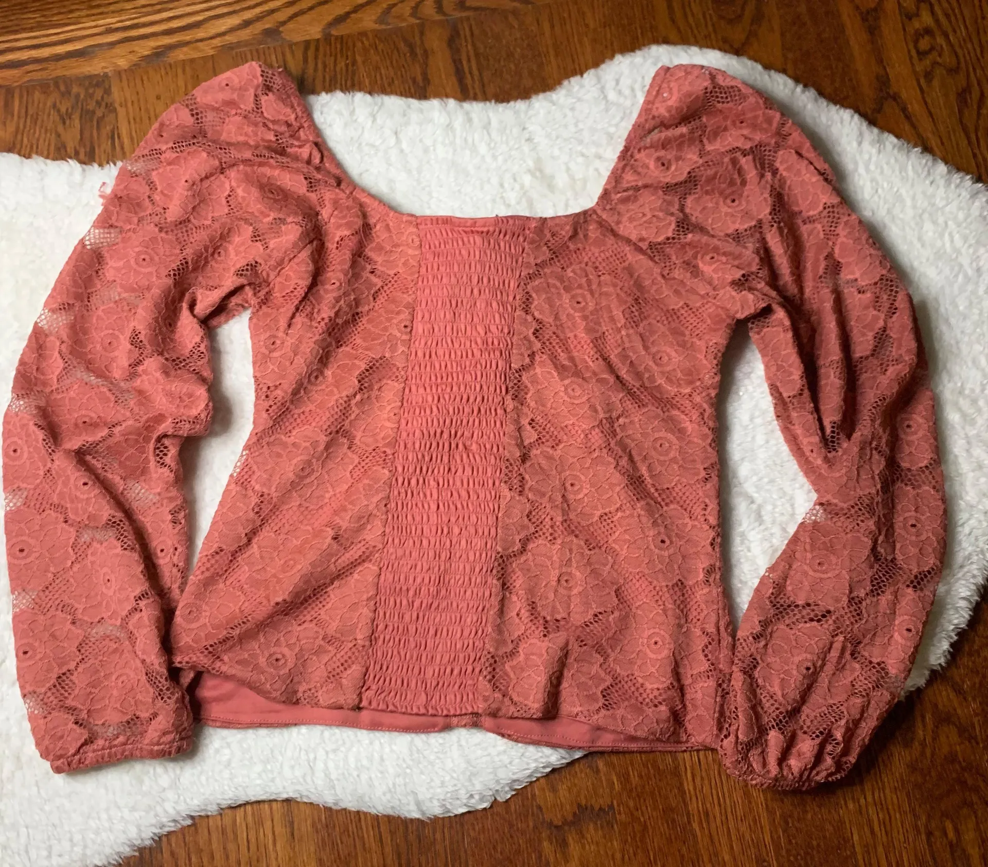 Juniors Pink long sleeve lace up cropped boatneck Long Sleeve top NWT Size L Size L - Image 2