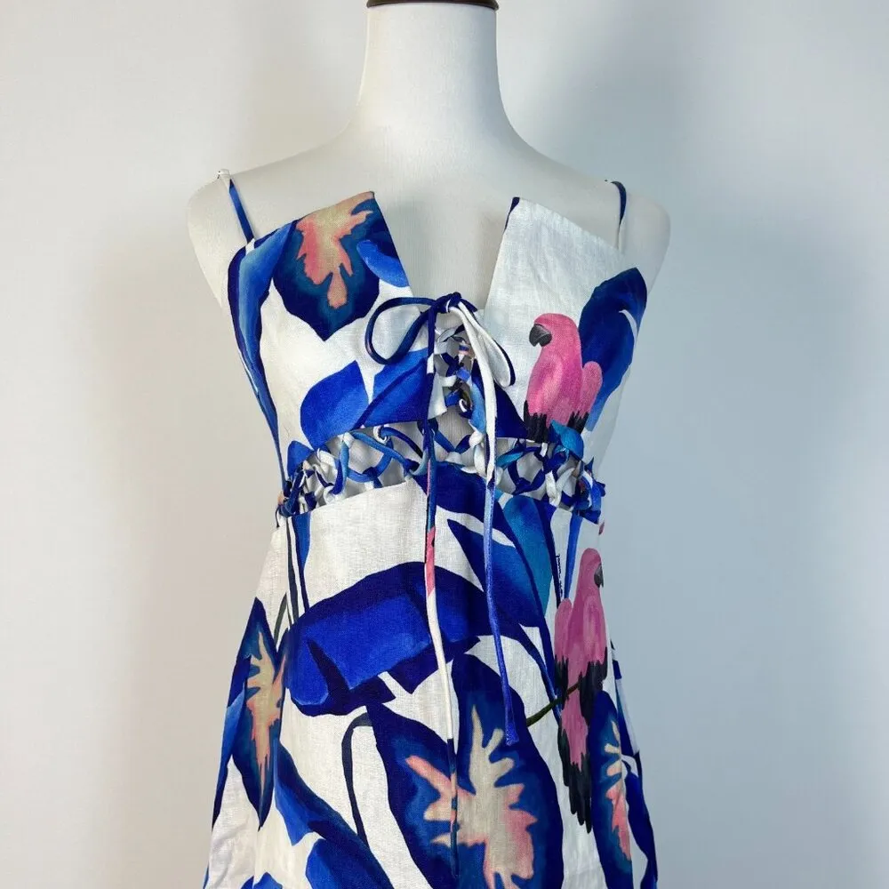 NWOT FARM RIO Linen Off-White Blue Foliage Maxi Dress Size L - Image 7