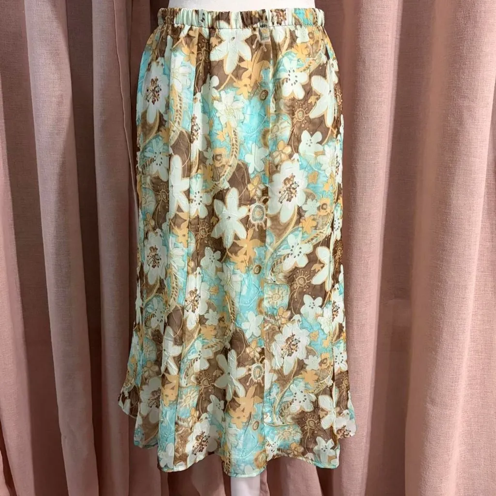 Y2k Floral Print Midi Skirt Y2k Fairy Coquette Cottage Brown Size 8 - Image 2