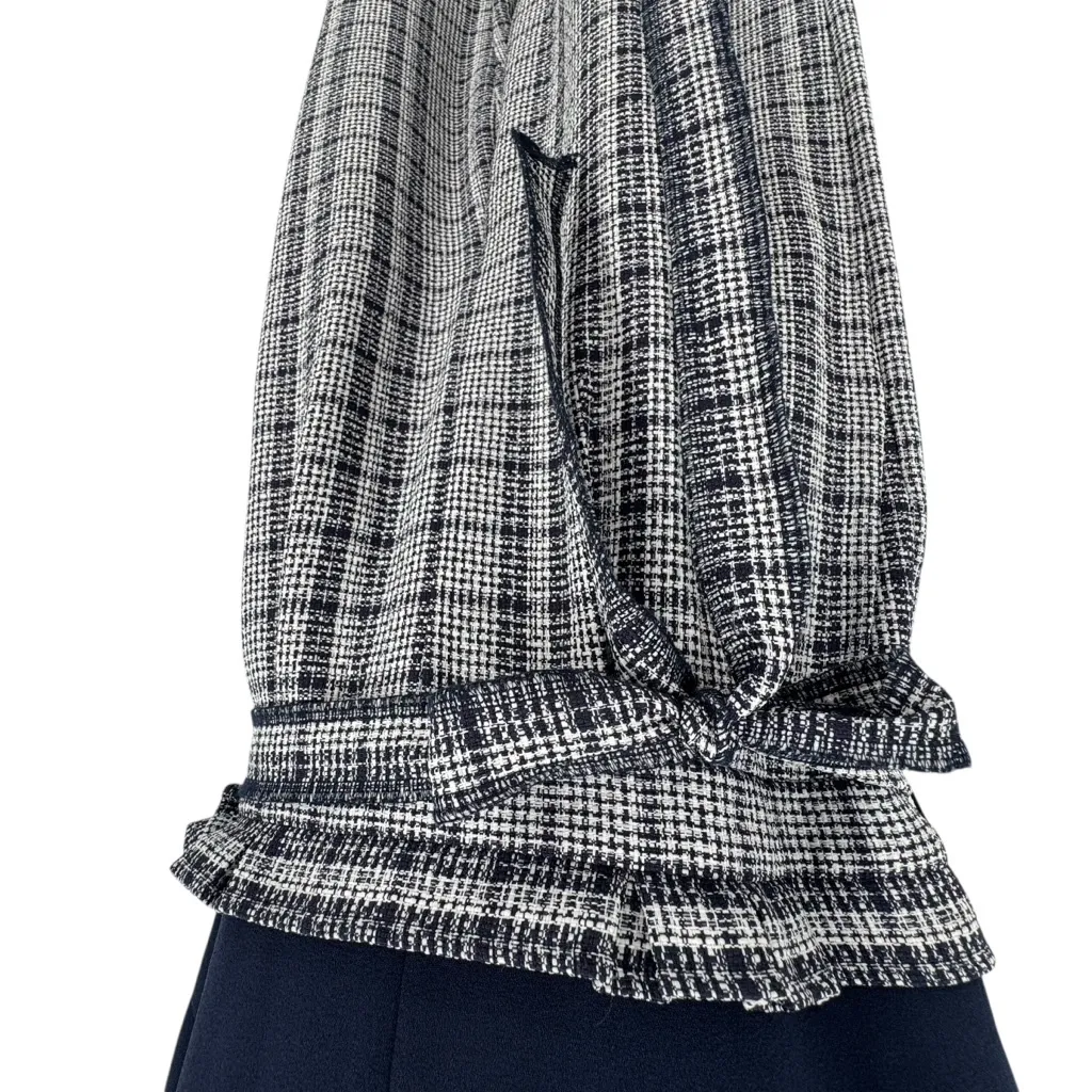 Chelsea28 V-Neck Sleeveless Navy Dark Blue Gray Checkered Jumpsuit Tie Size 12P - Image 4