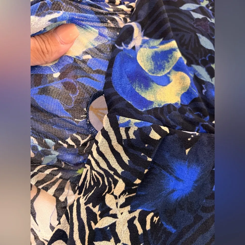 FUZZI Tulle Mesh Floral Bodycon Faux Wrap Dress Size S - Image 9