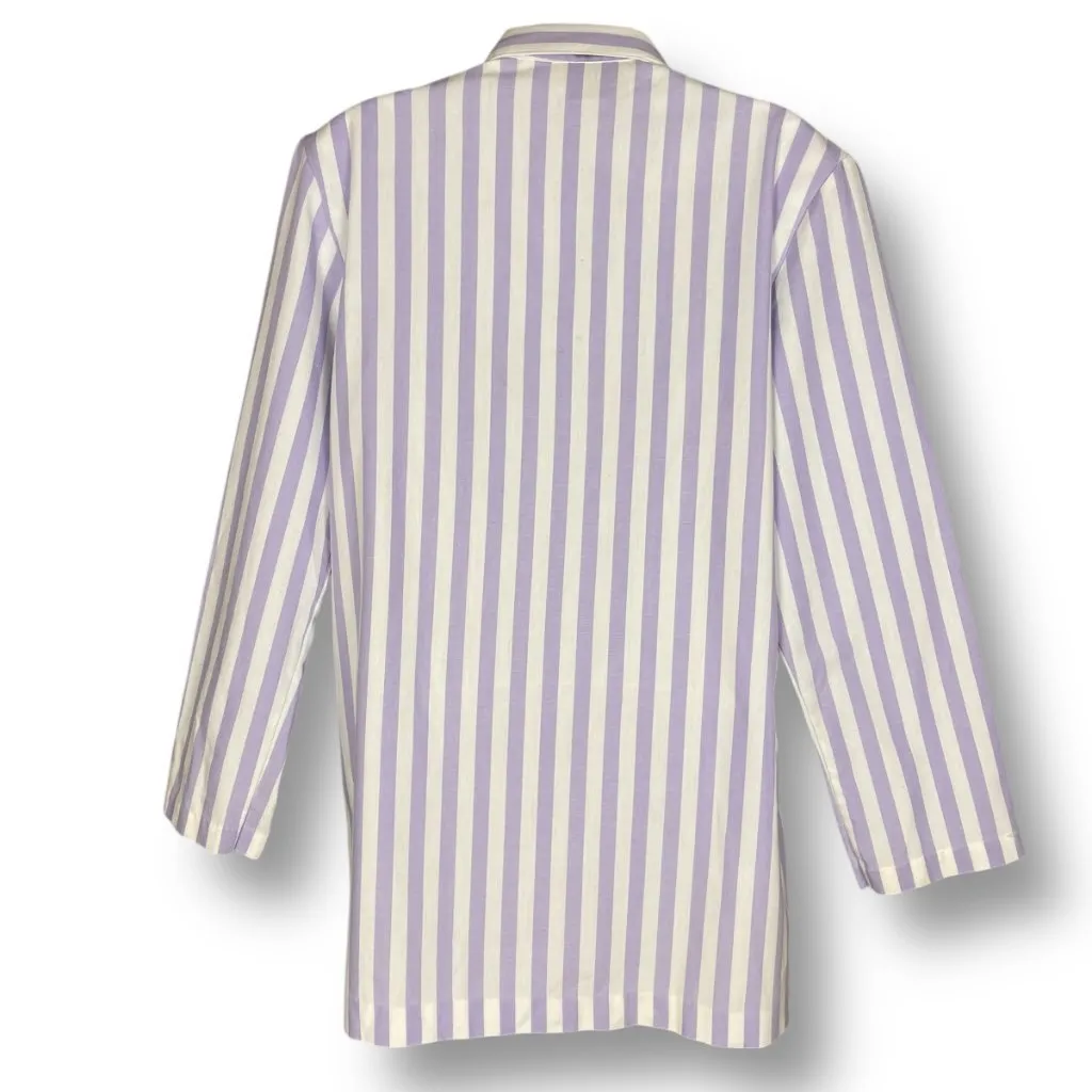 Vintage 80s Nordstrom Brass‎ Plum Blazer Striped Purple White Women Medium Boxy - Image 2