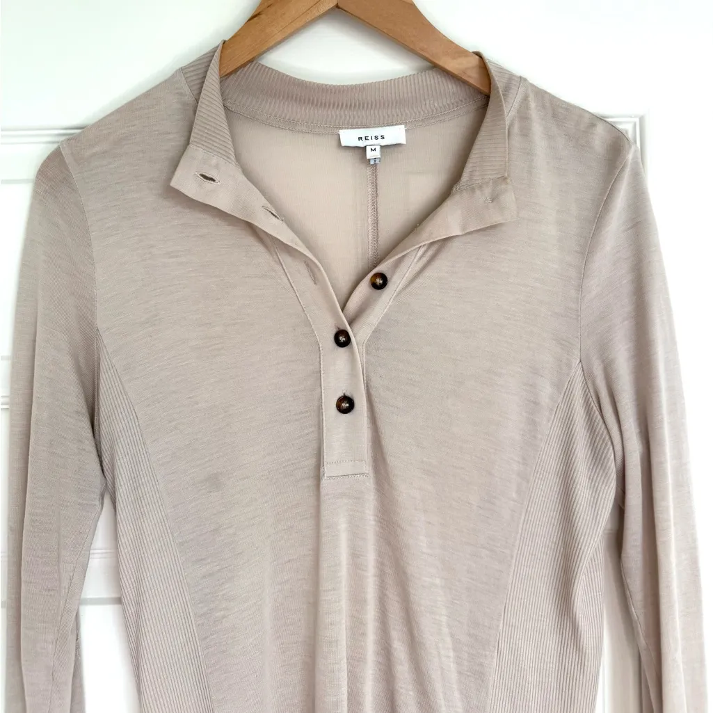 REISS Hallie Grandad Top Long Sleeve Henley Blouse Size M - Image 5