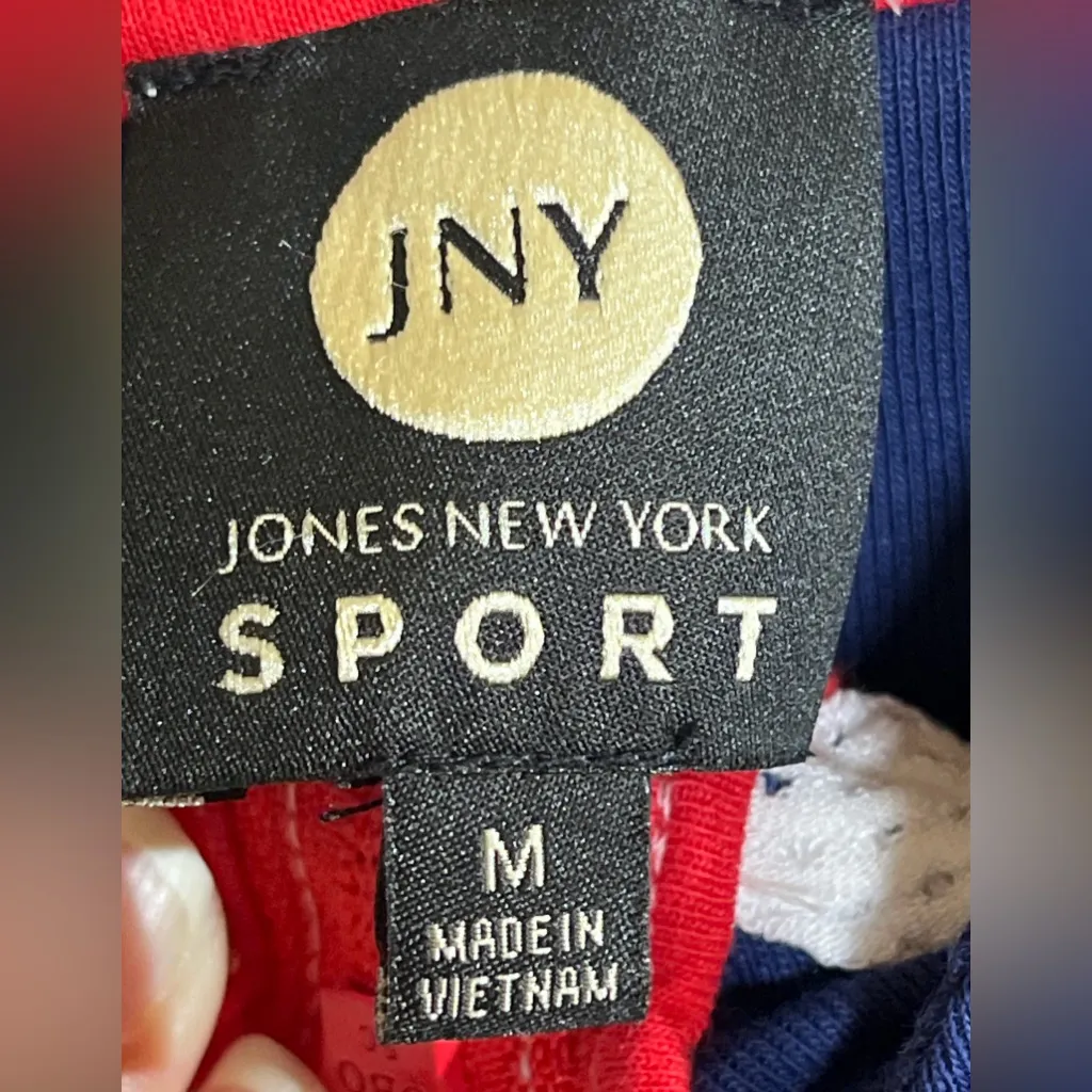 Jones New York Zip Hoodie Jacket Navy White Red Mesh Trim Activewear Women M - Image 7