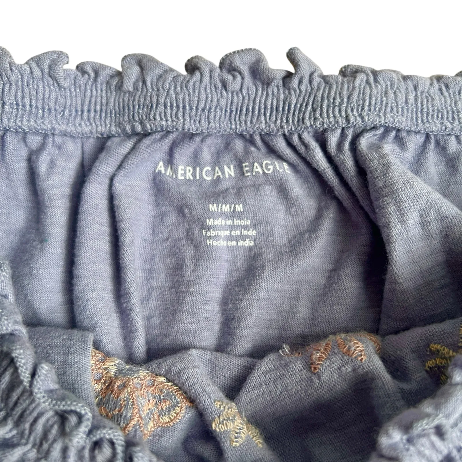 American Eagle Off Shoulder Floral Embroidered Ruffle Crop Top M - Image 3