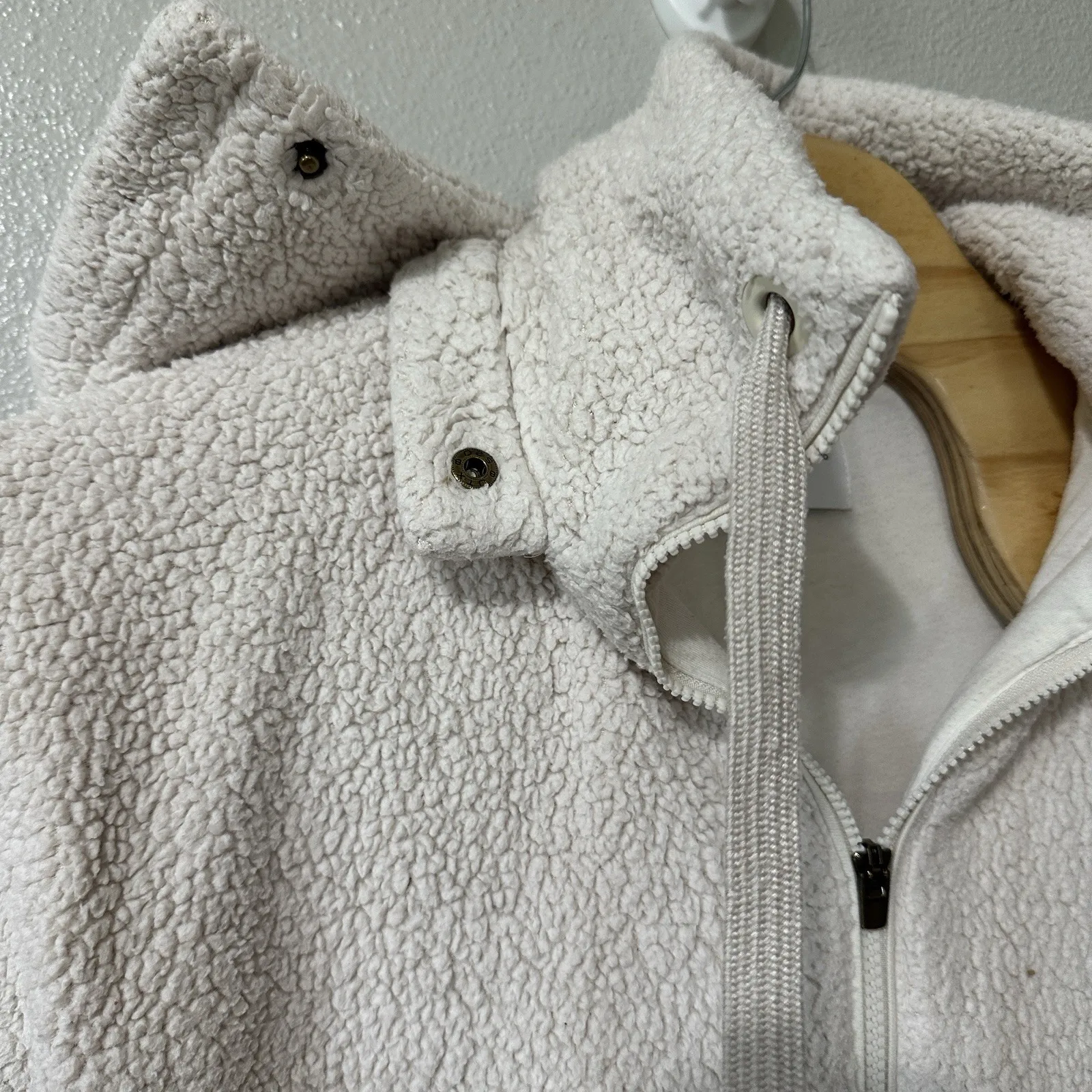 Athleta Tugga Long Sherpa Ivory Zip Jacket Women's Size‎ Small Removable Hood - Image 4