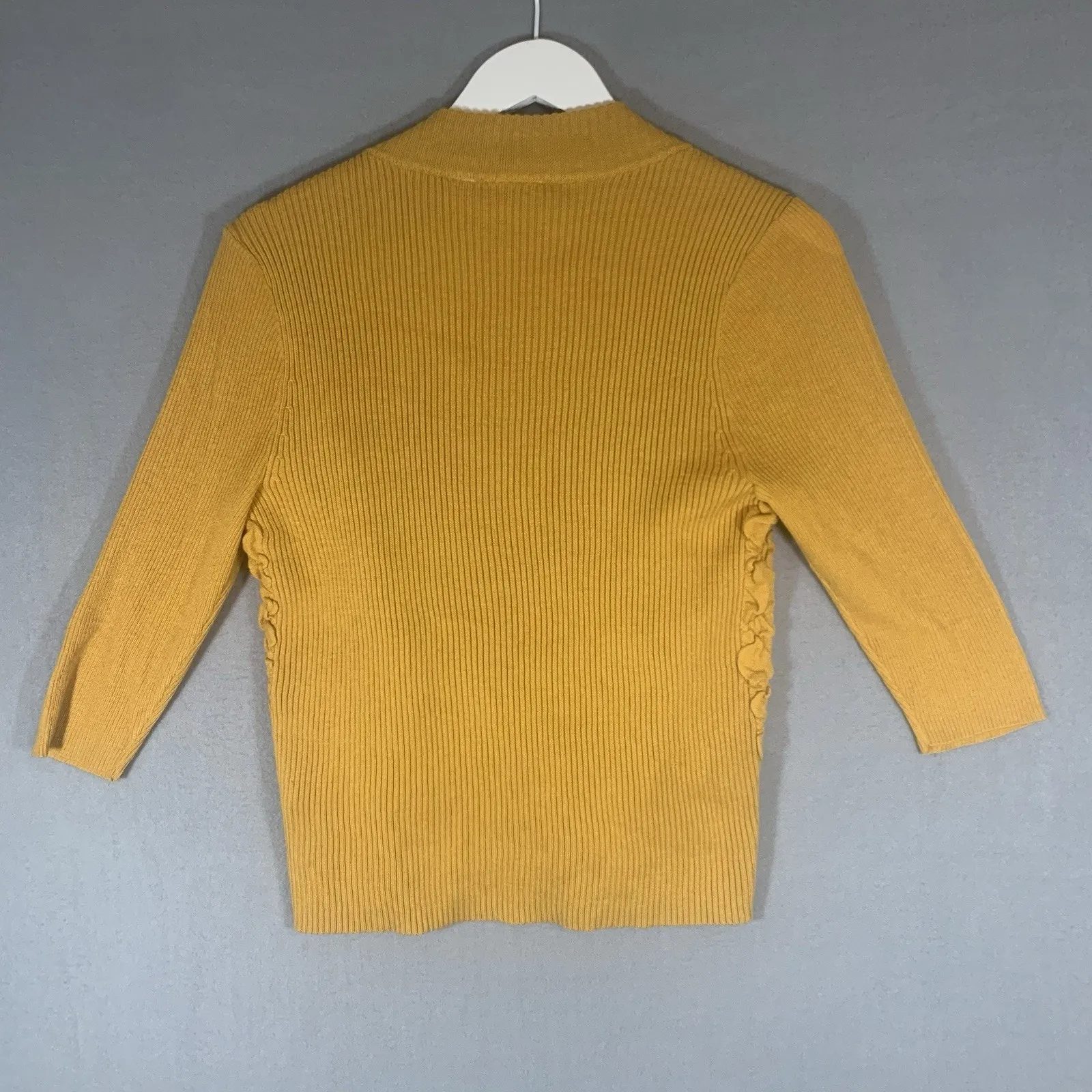 Yellow Ruffled Cardigan Sweater Ladies Size S Gold Cato Shrug NWT - Image 5