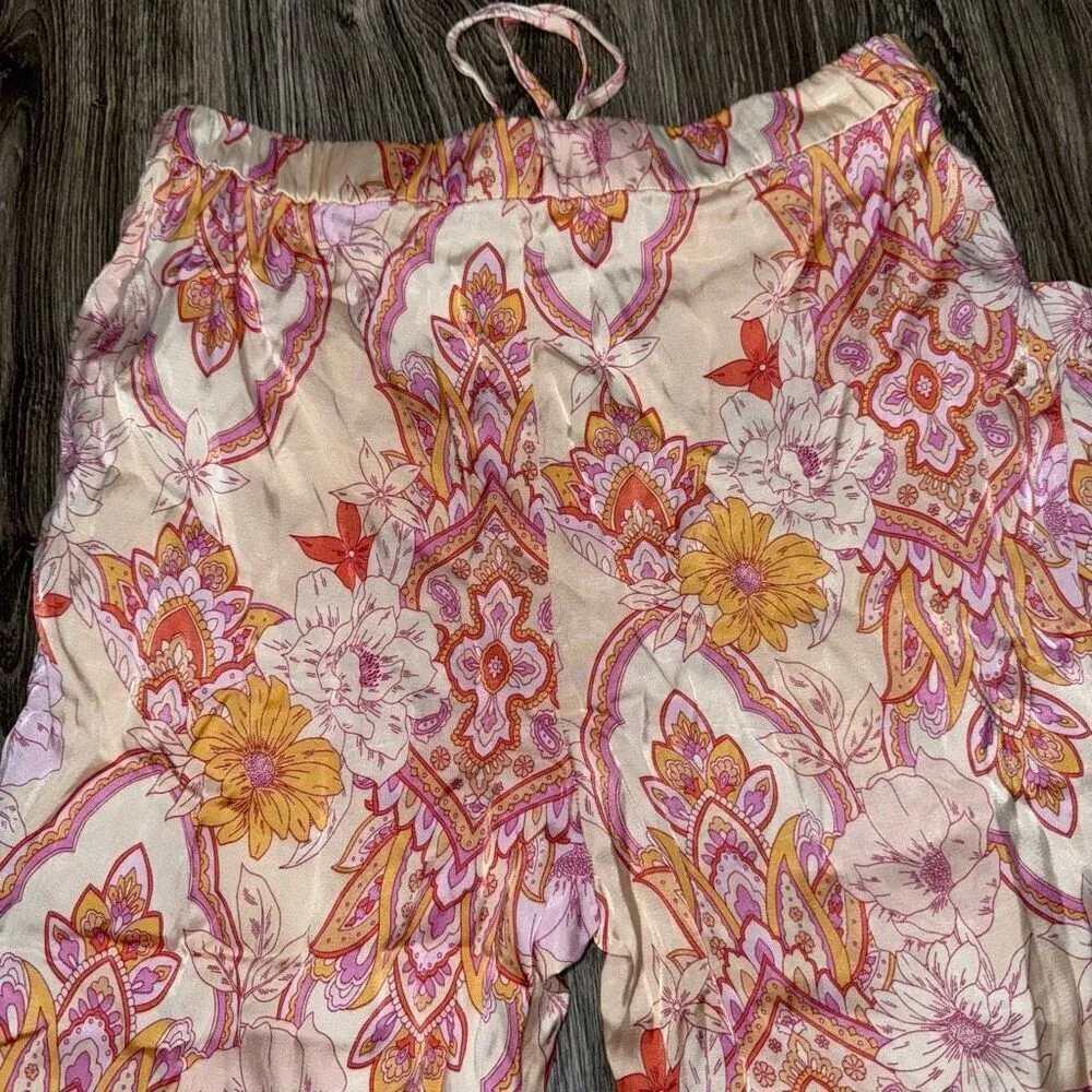 Zara The Sasha Pink Orange Satin Printed Tapered Tie Hem Pants - Image 5