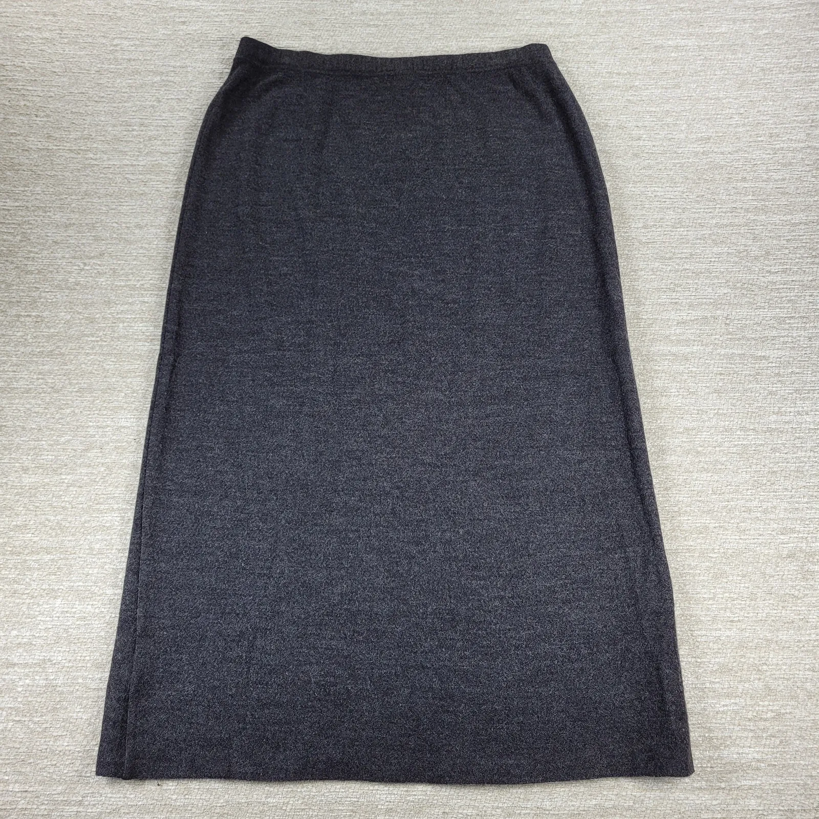 Eileen Fisher Wool Midi Skirt Medium Heather Gray Knit Elastic Waist USA - Image 12
