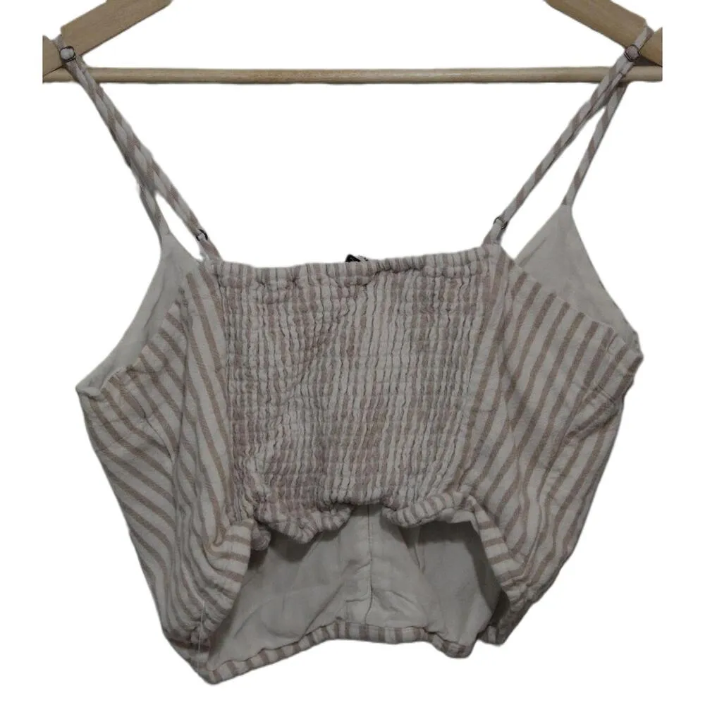 Womens Abercrombie & Fitch White Brown Striped Tie Linen Top Tank Size Large - Image 2