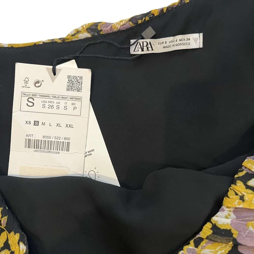 Zara Floral Yellow Purple Glitter Drape One Shoulder Bodycon Dress, Sz S - Image 14